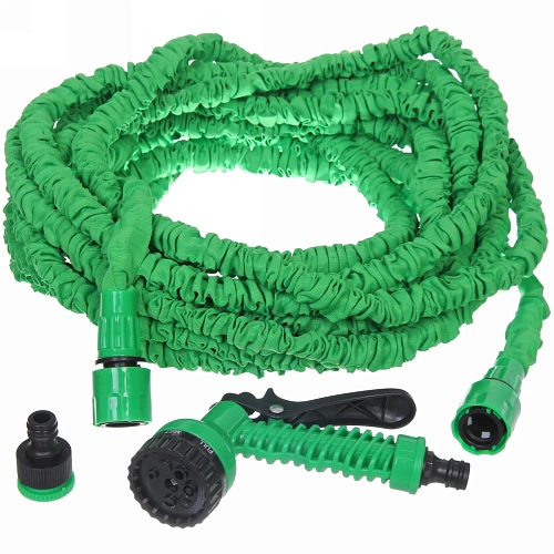 Шланг растягивающийся "Чудо" до 30м в наборе с пистолетом и коннекторами, цвет зеленый 