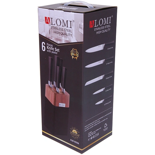 Набор ножей SHEF 6предметов (5ножей+подставка), черная ручка_10