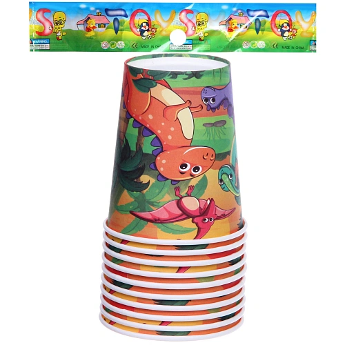 Стакан бумажный 0,2л в наборе 10 шт Славные динозаврики_3