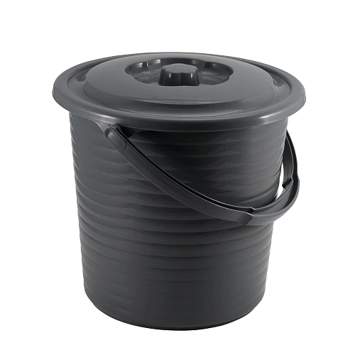 Ведро пищевое с крышкой рифленое RUNIS 15 л пластик, графит
