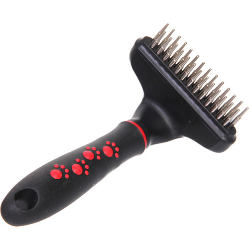 Расческа для удаления колтунов ПРОФФ - МОЙ БРО, прорезиненная ручка, цвет красныйчерный, 915см_5