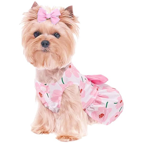 Платье для кошек и собак мелких пород Бонита на прогулке, ромашки розовые, размер ХL, длина спинки 32-34см_6