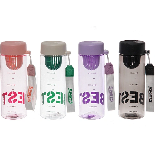 Бутылка питьевая пластиковая 600мл BEST, микс цветов_3