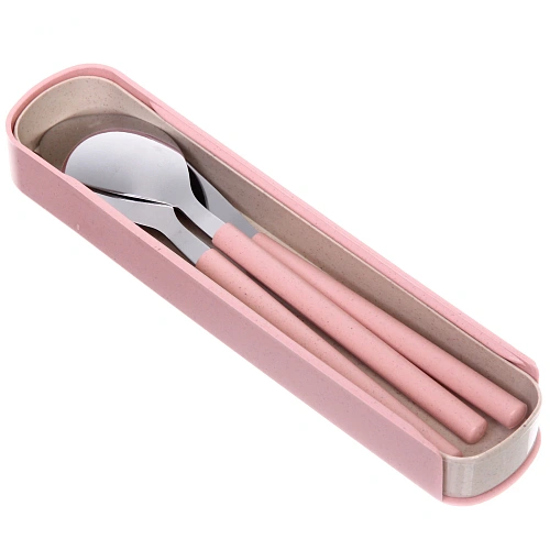 Набор столовых приборов ЭкоЛайф 3шт (ложка, вилка, нож) в футляре, розовый_3