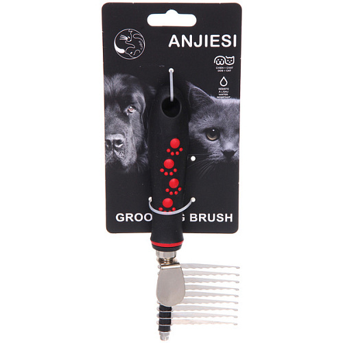 Расческа для удаления колтунов ПРОФФ - МОЙ БРО, прорезиненная ручка, цвет красныйчерный, 620см _3