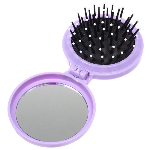 Расчёска массажная складная с зеркалом БАМБИ БУМ, цвет лавандовый, d-65см (пакет с подвесом)_4