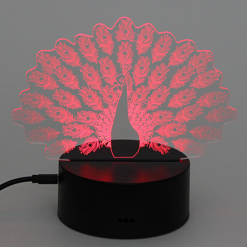 Светильник ночник 3D-Павлин на пластиковой подставке, с включателем USB_5