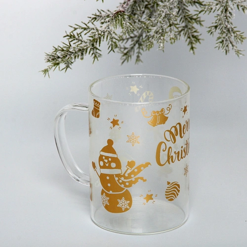 Кружка стеклянная 450мл "Фантазия зимы", микс рисунков