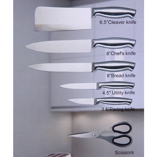 Набор ножей SHEF 7предметов (5ножей+ножницы+подставка),бежевый_13