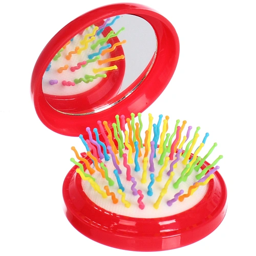 Расчёска массажная складная с зеркалом Новогодний Дед Мороз, цвет микс, d-6см_19