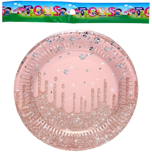 Тарелка бумажная 18 см в наборе 10 шт Галактика, Розовый_3