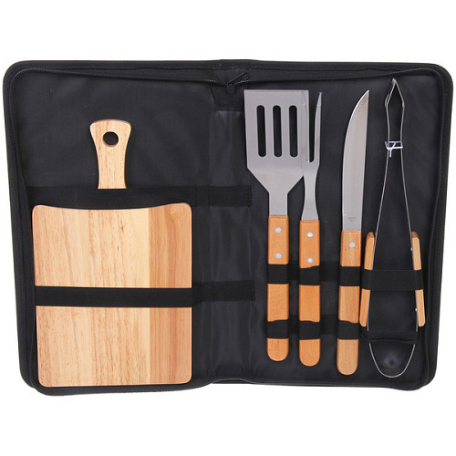 Набор для гриля и барбекю из 5 предметов в футляре BBQ-296 щипцы,вилка, лопатка,нож,доска_3