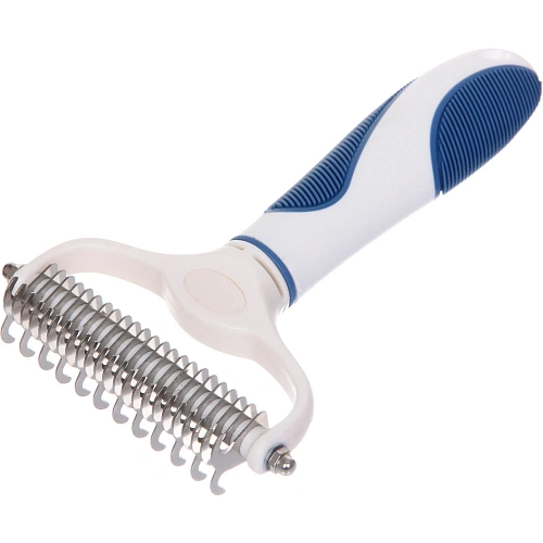 Расческа для удаления колтунов ЛАПУСИКИ, коллекция БРО, прорезиненная ручка, цвет белыйголубой, 11219см (блистер)_4