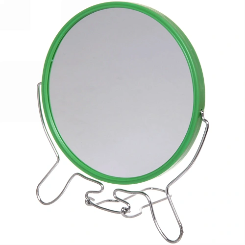 Зеркало настольное в металлической оправе Практика круг, подвесное, двухстороннее d-14см_11
