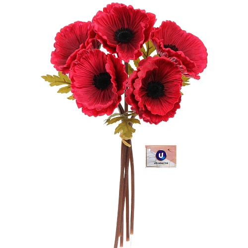 Цветы искусственные "Natur" 30см Маки 5шт бордовые