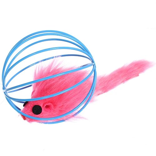 Игрушка - мячик для кошек ИГРУЛИК, мышка, цвет голубой  розовый, d - 6см _4