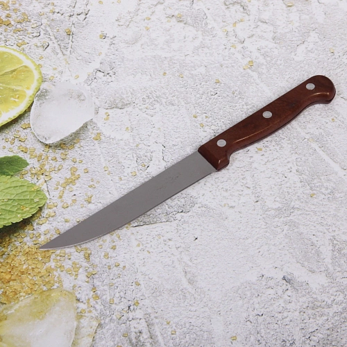 Нож кухонный 15см пластиковая коричневая ручка_3