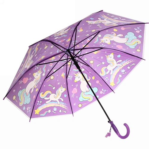 Зонт детский полуавтомат Ультрамарин - Единорожек на луне, 8 спиц, d-85см, длина в слож виде 68см  _24