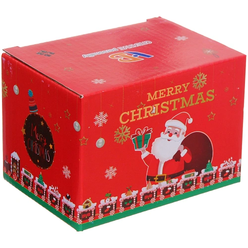 Кружка стеклянная 250мл Зимняя сказка  на бамбуковой подставке с ложкой, прозрачная_5