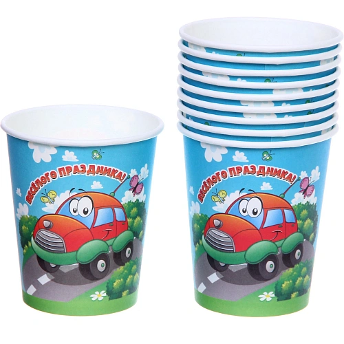 Стакан бумажный 0,2л в наборе 10 шт "Веселая машинка"