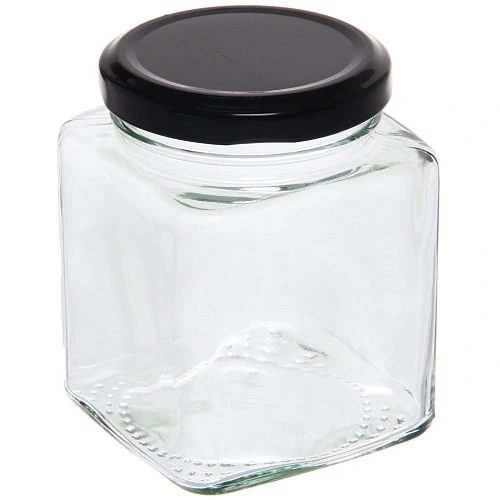 Банка для продуктов стеклянная 280 мл с винтовой крышкой, квадратная