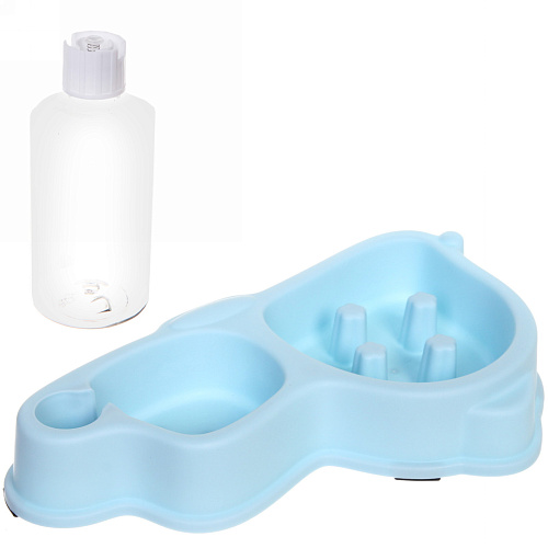 Миска пластиковая для медленного кормления с автопоилкой Колор-Один дома 331817,5см 320мл цвет нежно-голубой_3