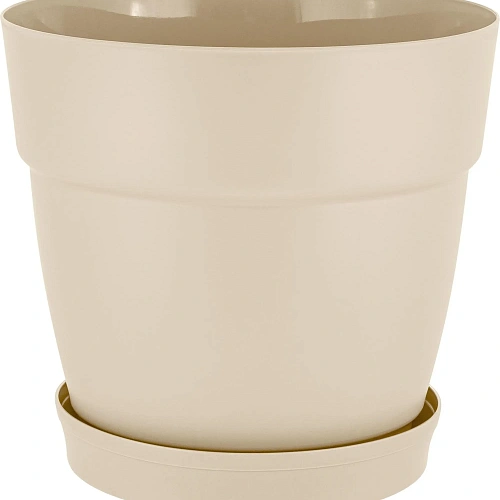 Горшок для цветов пластиковый 4л d-20см "Villa de Fiori" с фиксируемым поддоном, калифорнийский миндаль