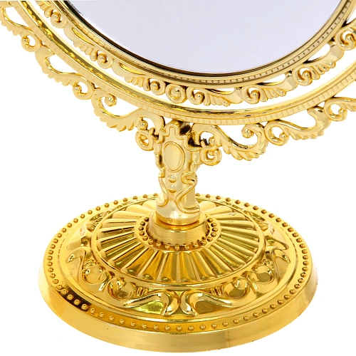 Зеркало настольное в пластиковой оправе Версаль - Круг, цвет золото, двухстороннее, 24см _3