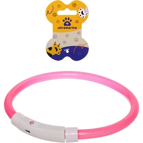 Ошейник неоновый для собак средних пород Защита Бро, цвет розовый, зарядка от USB, шнур в комплекте, размер M - d 50см (пакет с подвесом)_3