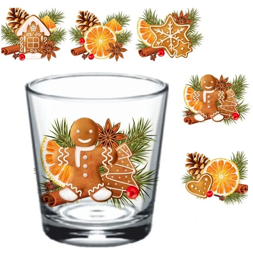 Стакан стеклянный 250мл "Со вкусом праздника" 5 видов D1249/30