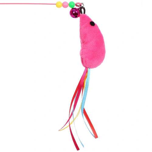Игрушка - дразнилка на палочке ЦапЦап, мышка с колокольчиком, цвет розовый, 80см ( пакет с подвесом)_3