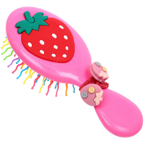 Расческа массажная детская и 2 резинки МИЛА, клубника, цвет розовый, 145,5см (пакет с подвесом)_6