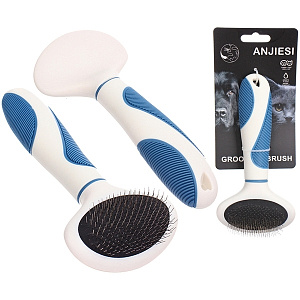 Расческа - пуходёрка для животных "ЛАПУСИКИ", коллекция БРО, прорезиненная ручка, цвет белый/голубой, 9*18см (блистер)