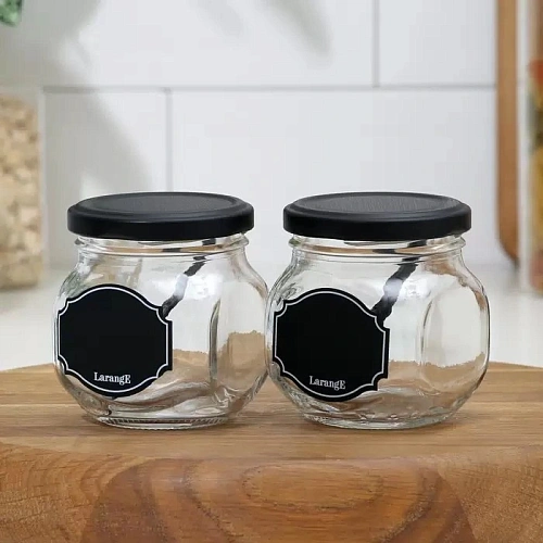 Набор стеклянных банок для продуктов 8шт, 200мл + 32 наклейки "LARANGE"