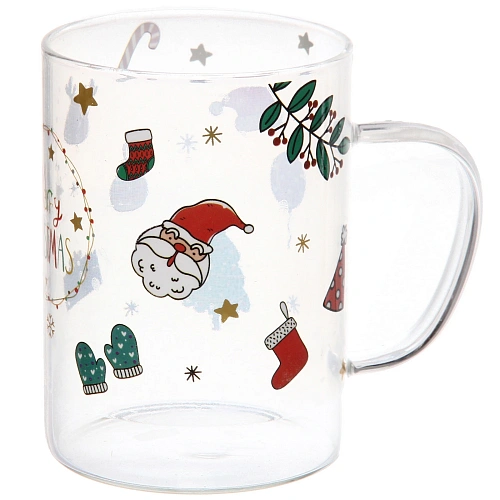 Кружка стеклянная 450мл Тепло праздника, микс рисунков_3