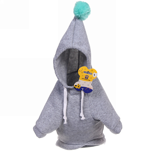 Кофта-толстовка для собаки Помпончик с капюшоном, размер XL (5640см) цвет серый Ultramarine_5