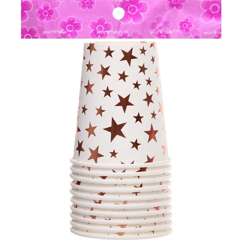 Стакан бумажный 0,2л в наборе 10 шт Звездное синяие, розовое золото_3