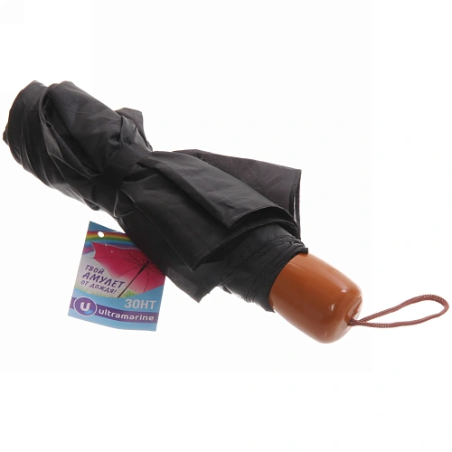 Зонт мужской механический Ультрамарин, коричневая ручка, цвет черный, 8 спиц, d-105см, длина в слож виде 24см_8