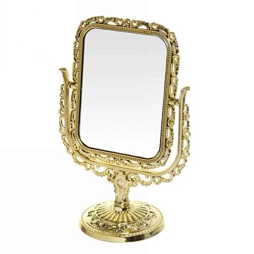 Зеркало настольное в пластиковой оправе "Версаль - Прямоугольник" цвет золото, двухстор, подст 10,5*10,5см, зер 11,5*15,5см, выс 23,5см