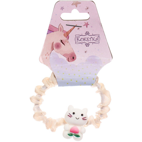 Резинки для волос детская  1шт "РОЗОВЫЕ ОБЛАКА", белый котик, цвет как на фото, d-6,5см (подвес Единорожек)