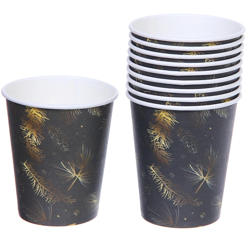 Стакан бумажный 0,2л в наборе 10 шт "Хвойная веточка", черный