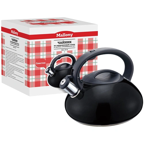 Чайник из нержавеющей стали 3л капсульное дно черный со свистком цельнометаллический MAL-105-N_3