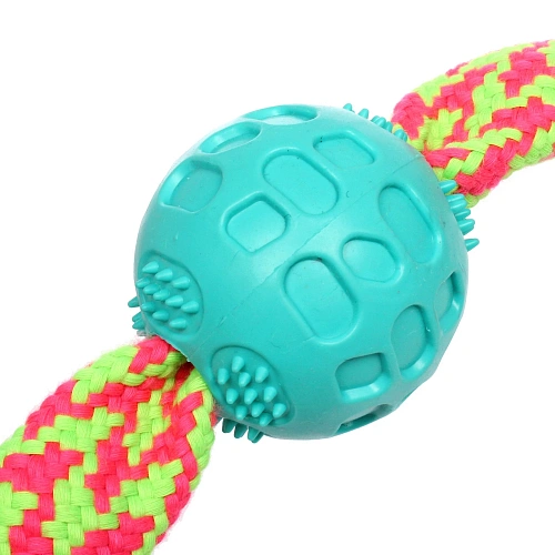 Игрушка-канат для всех пород собак с мячиком Счастливый хвост!, цвет ярко-зеленый, 406см95гр_3