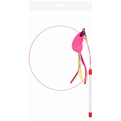 Игрушка - дразнилка на палочке ЦапЦап, мышка с колокольчиком, цвет розовый, 80см ( пакет с подвесом)_5