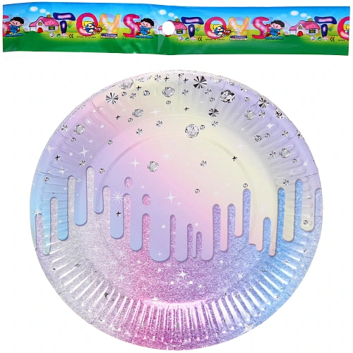 Тарелка бумажная 18 см в наборе 10 шт Галактика, Розово-голубой_3