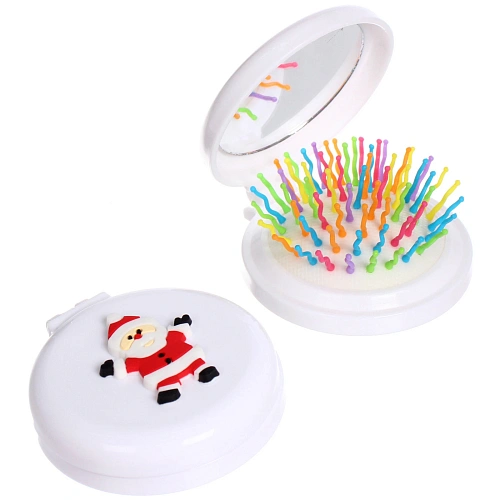 Расчёска массажная складная с зеркалом Новогодний Дед Мороз, цвет микс, d-6см_28