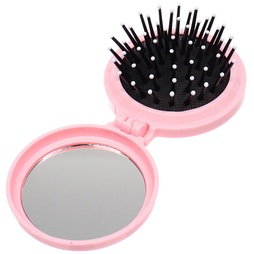 Расчёска массажная складная с зеркалом БАМБИ БУМ, цвет розовый, d-65см (пакет с подвесом)_4