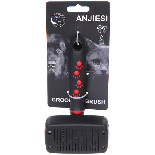 Расческа - пуходерка с кнопкой самоочистки ПРОФФ - МОЙ БРО, прорезиненная ручка, цвет серыйчерный, 1017,5см _3