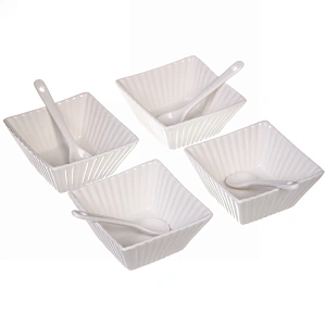 Набор соусников "White magic" 4шт с ложками "Квадраты"