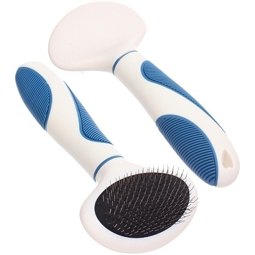 Расческа - пуходёрка для животных ЛАПУСИКИ, коллекция БРО, прорезиненная ручка, цвет белыйголубой, 85175см (блистер)_3